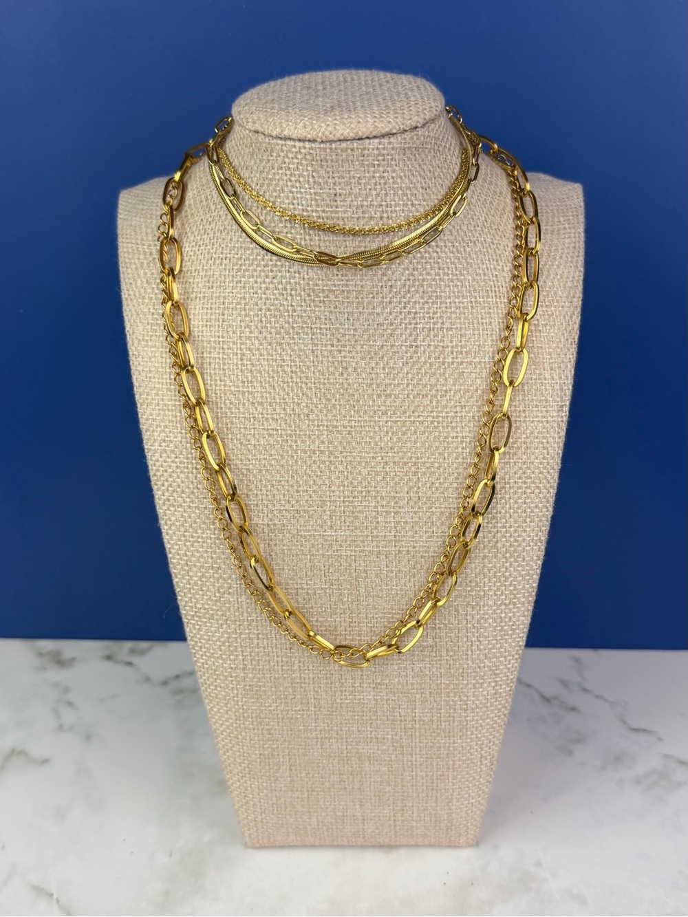 Gold Tone Layered Chain Set • Victoria Emerson Multi-Strand Bracelet + Necklace